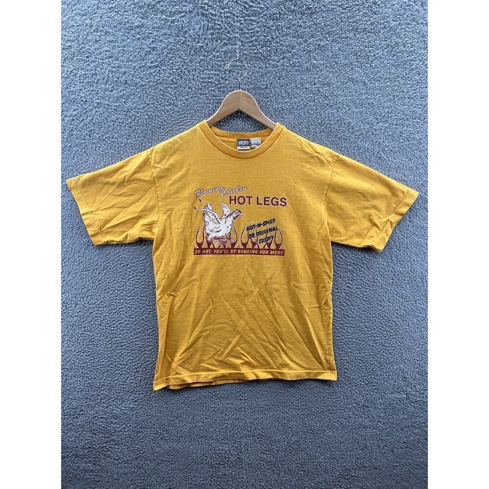 Utility Y2K Vintage Flaming Hot Chicken Legs Yellow T-Shirt Size Small